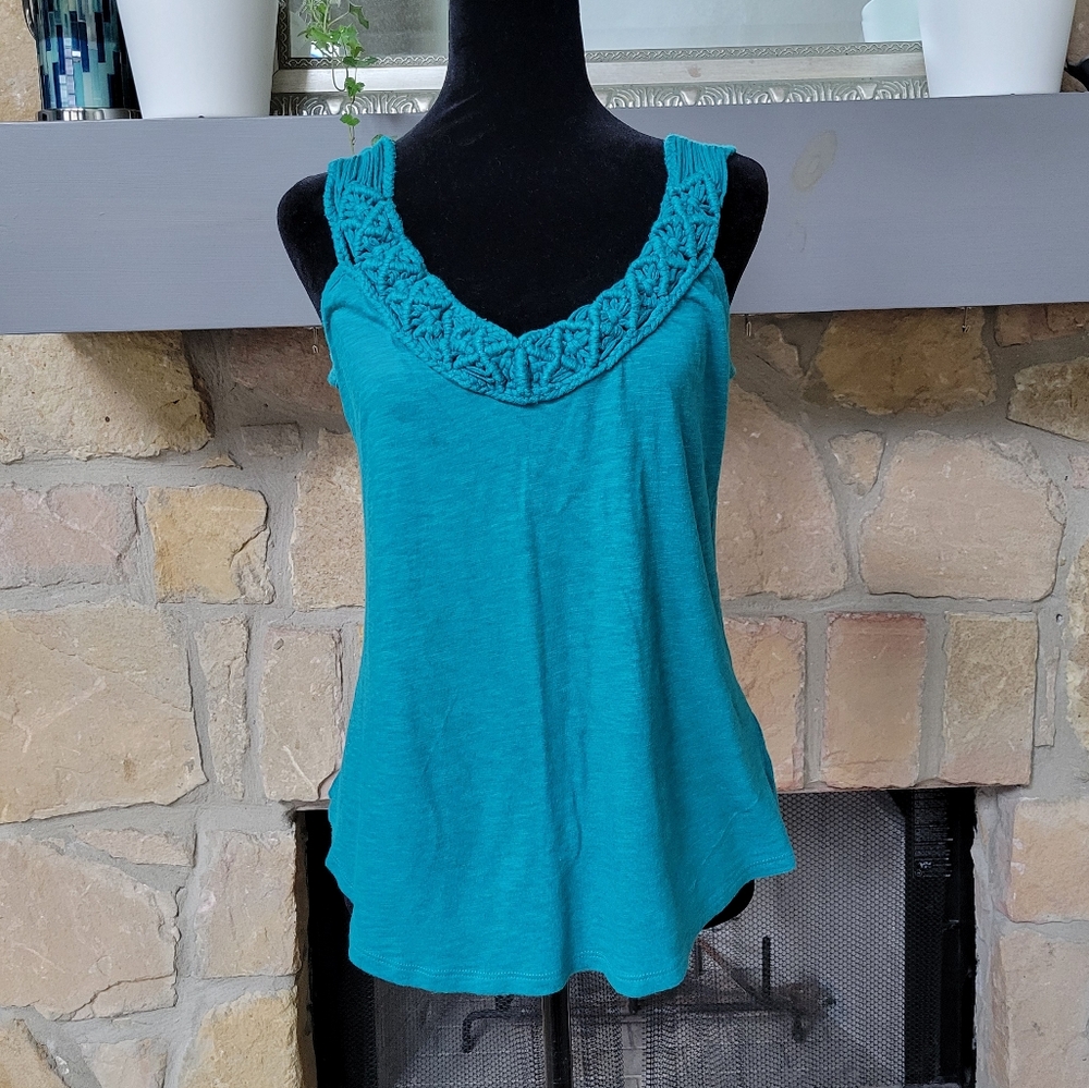 Maurices teal sleeveless top with crochet neckline, size M
